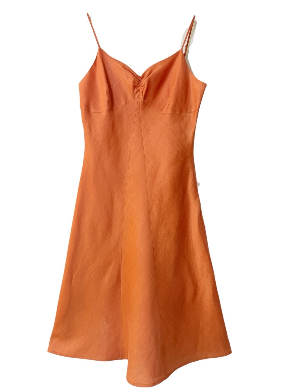100% Linen Slip Dress Midi Sweetheart Neckline Spaghetti Straps Size Large